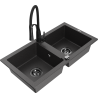 Mexen Mario 2-Bowl Granite Sink with Aster Kitchen Tap, Black Speckled - 6504-76-73450-70-B