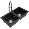 Mexen Mario 2-Compartment Granite Sink with Aster Kitchen Faucet, Black - 6504-77-73450-07