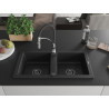 Mexen Mario Granite double-bowl sink with Aster kitchen faucet, black - 6504-77-73450-07-B