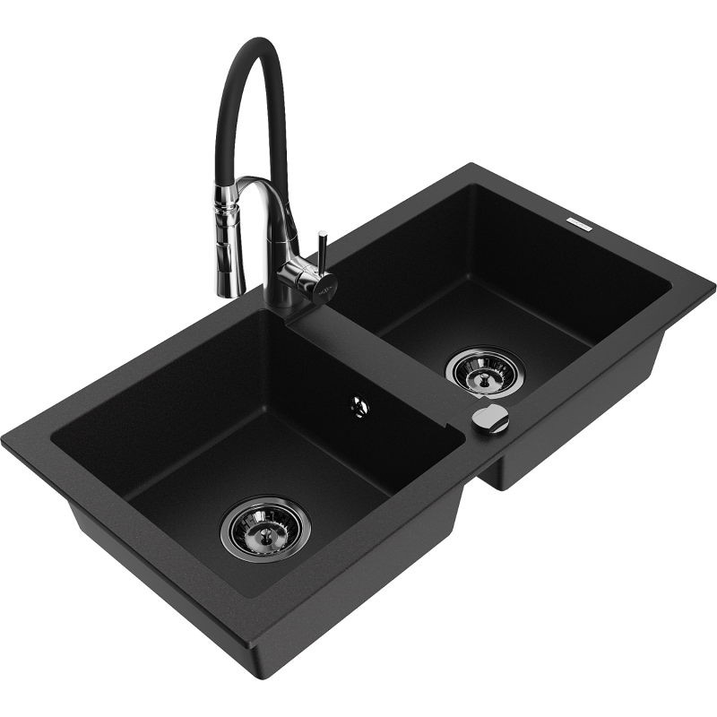 Mexen Mario zwee-Kummer Granit-Spullstell mat Kichekraan Aster, schwaarz - 6504-77-73450-07-B