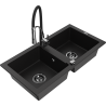 Mexen Mario Granite double-bowl sink with Aster kitchen faucet, black - 6504-77-73450-07-B