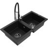 Mexen Mario granite sink 2-bowl with Aster kitchen tap, black - 6504-77-73450-07-B