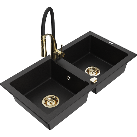 Mexen Mario Granit-Spullsteen mat 2 Kammeren mat Kichekraan Aster, schwaarz - 6504-77-73450-57-G