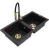 Mexen Mario fregadero de granito de 2 compartimentos con grifo de cocina Aster, negro - 6504-77-73450-57-G