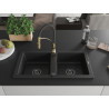 Mexen Mario fregadero de granito de 2 senos con grifo de cocina Aster, negro - 6504-77-73450-57-B