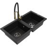 Mexen Mario lava-louça de granito de 2 cubas com torneira de cozinha Aster, preto - 6504-77-73450-57-B