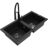 Mexen Mario fregadero de granito de 2 senos con grifo de cocina Aster, negro - 6504-77-73450-70-B