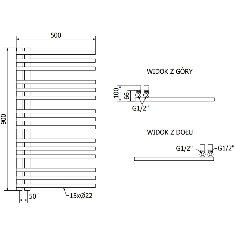 Mexen Neptun decoratieve badkamer radiator 900 x 500 mm, 369 W, zwart - W101-0900-500-00-70
