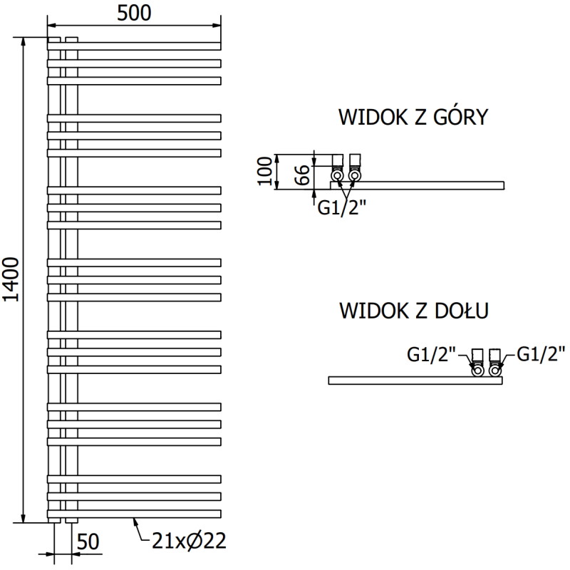 Mexen Neptun dekoratiivne vannitoa radiaator 1400 x 500 mm, 532 W, must - W101-1400-500-00-70