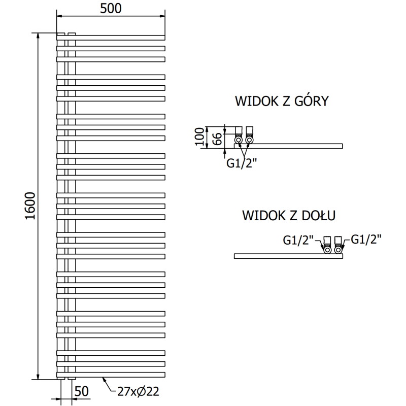 Mexen Neptun dekoratiivne vannitoa radiaator 1600 x 500 mm, 662 W, must - W101-1600-500-00-70