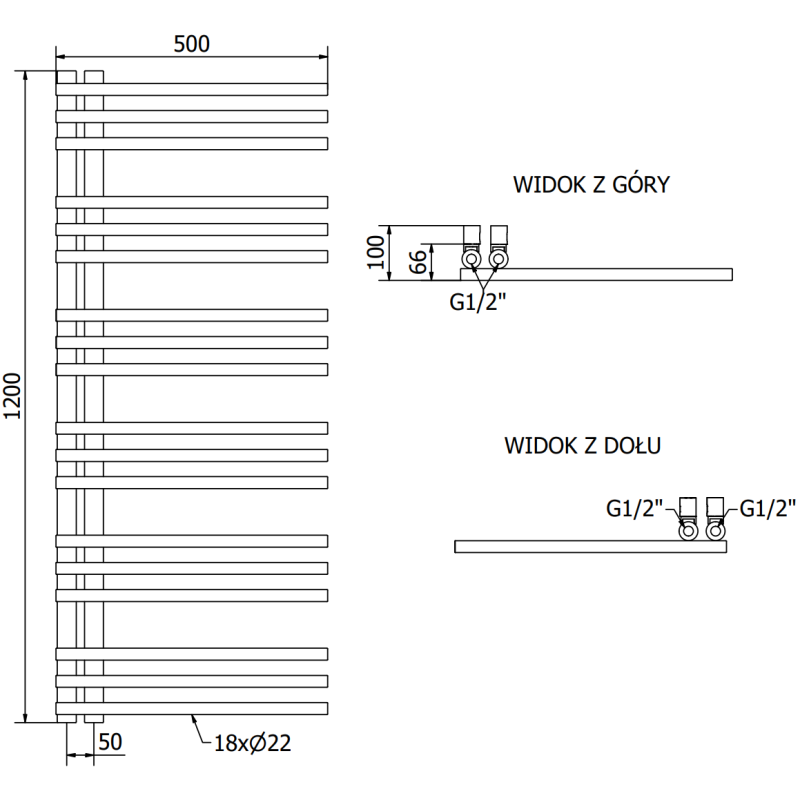 Mexen Neptun radiateur décoratif de salle de bain 1200 x 500 mm, 456 W, noir - W101-1200-500-00-70