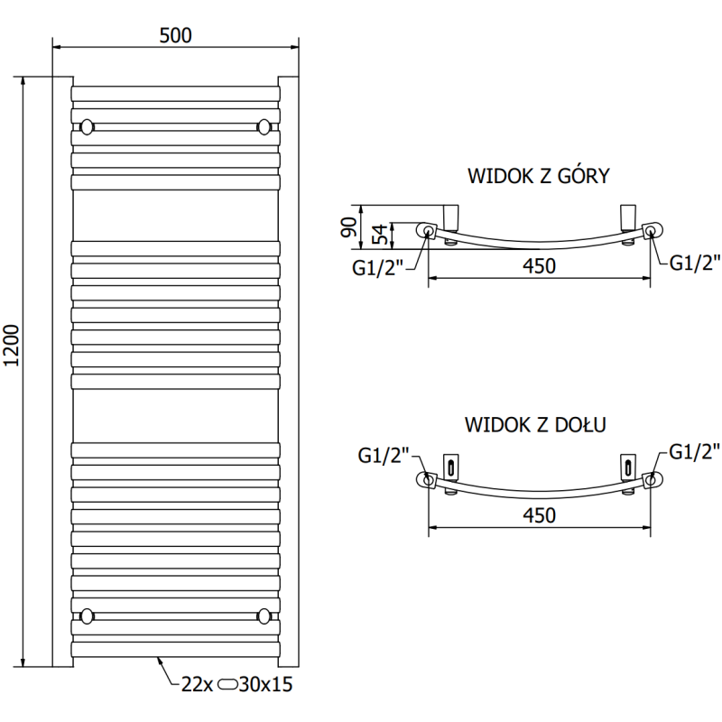 Mexen Helios radiador de casa de banho 1200 x 500 mm, 567 W, branco - W103-1200-500-00-20