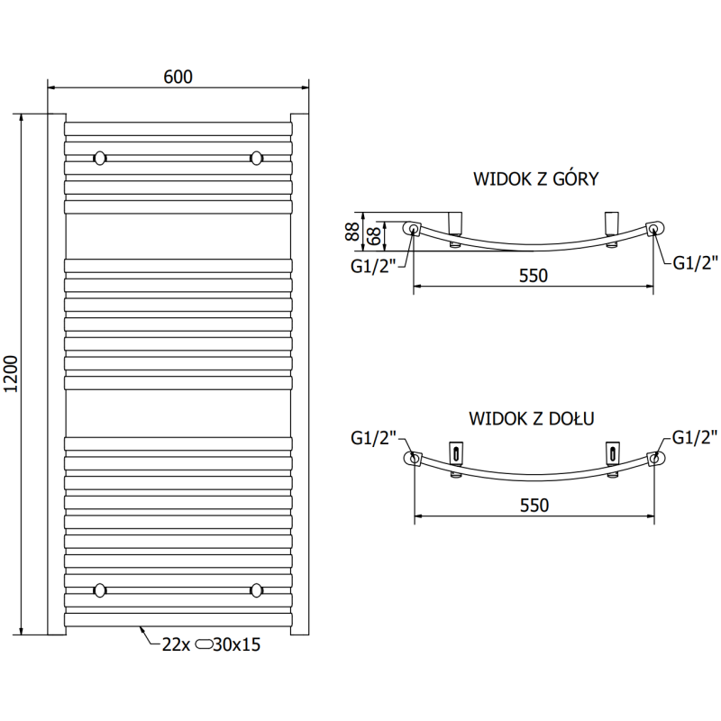 Mexen Helios Badezimmerheizkörper 1200 x 600 mm, 563 W, weiß - W103-1200-600-00-20