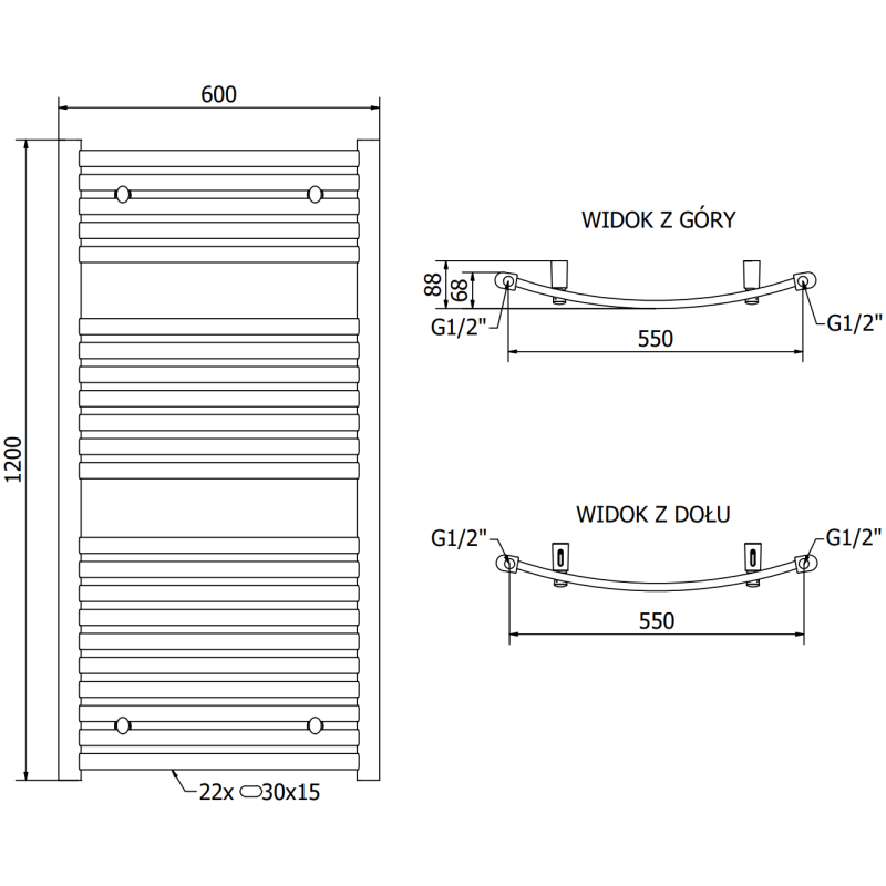 Mexen Helios Buedzëmmerheizung 1200 x 600 mm, 563 W, wäiss - W103-1200-600-00-20