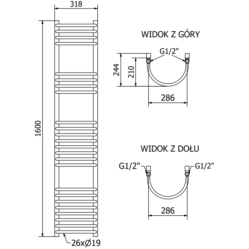 Mexen Eros badkamer radiator 1600 x 318 mm, 551 W, zwart - W112-1600-318-00-70