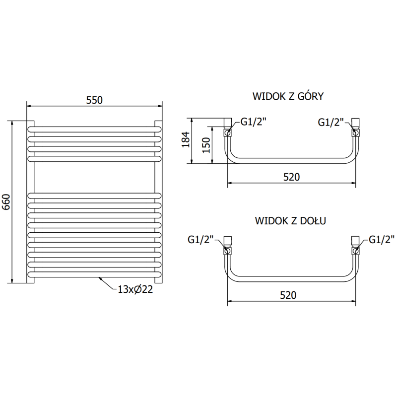 Mexen Apollo Badheizkörper 660 x 550 mm, 386 W, schwarz - W117-0660-550-00-70