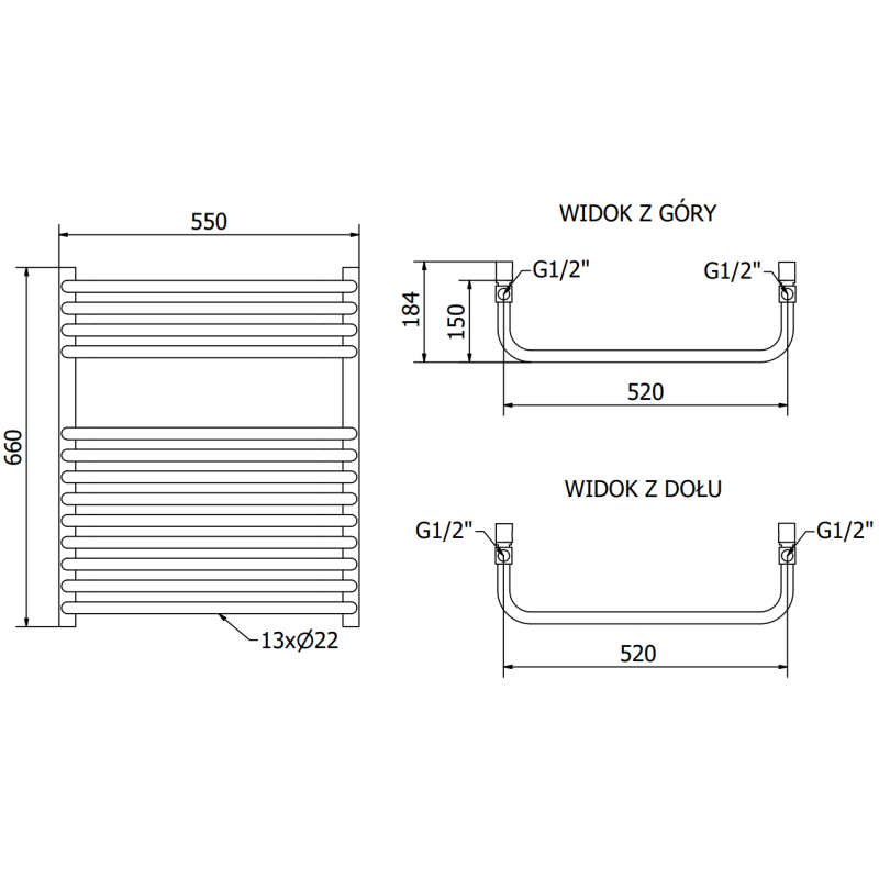 Mexen Apollo grzejnik łazienkowy 660 x 550 mm, 386 W, czarny - W117-0660-550-00-70