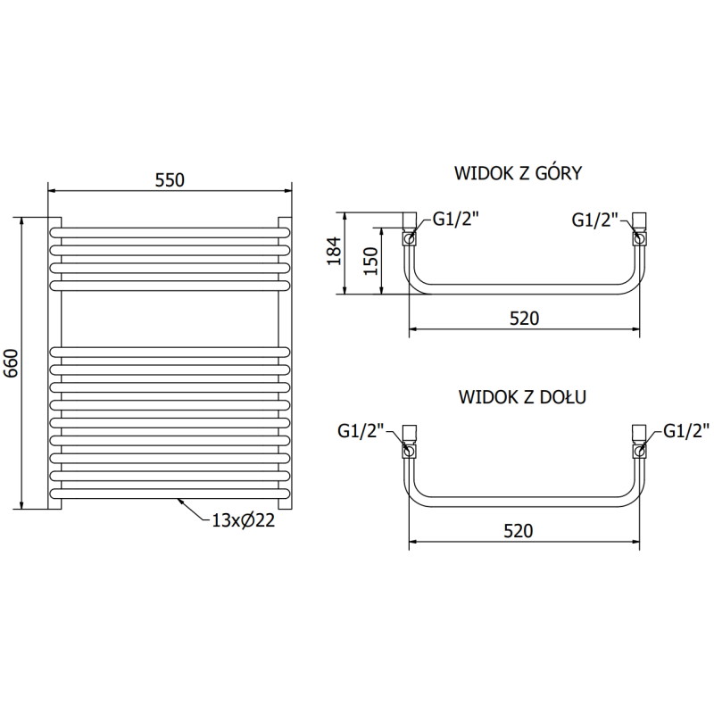 Mexen Apollo vannitoa radiaator 660 x 550 mm, 386 W, must - W117-0660-550-00-70