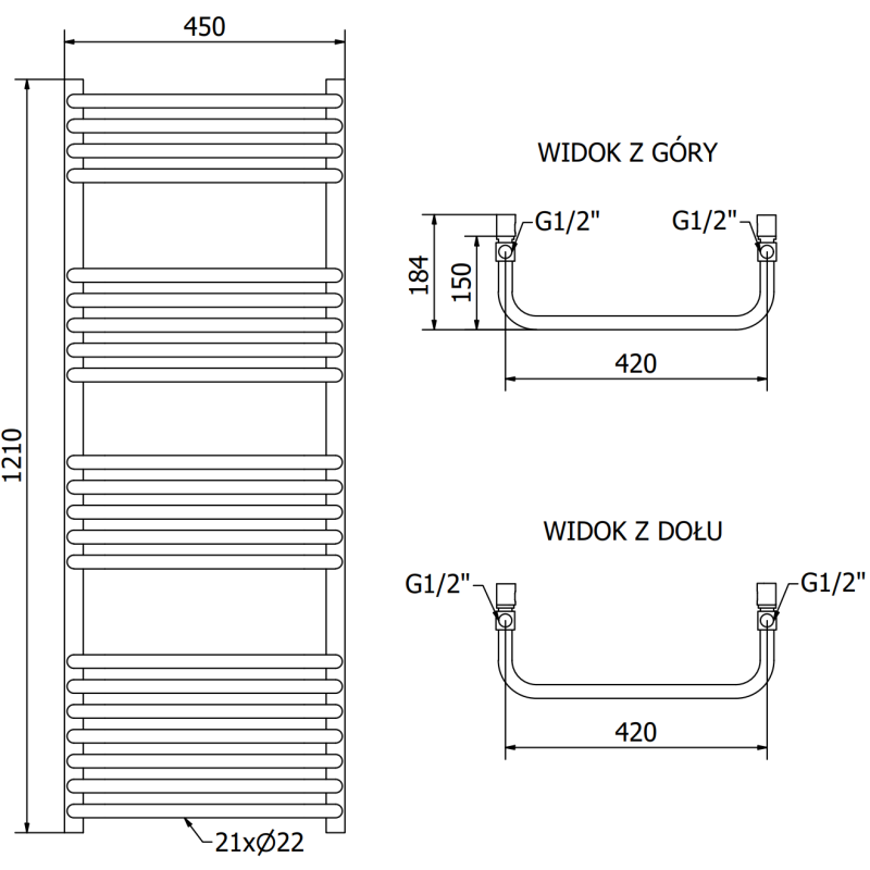 Mexen Apollo radiador de baño 1210 x 450 mm, 566 W, blanco - W117-1210-450-00-20