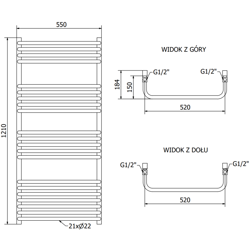 Mexen Apollo vannas istabas radiators 1210 x 550 mm, 641 W, antracīts - W117-1210-550-00-66