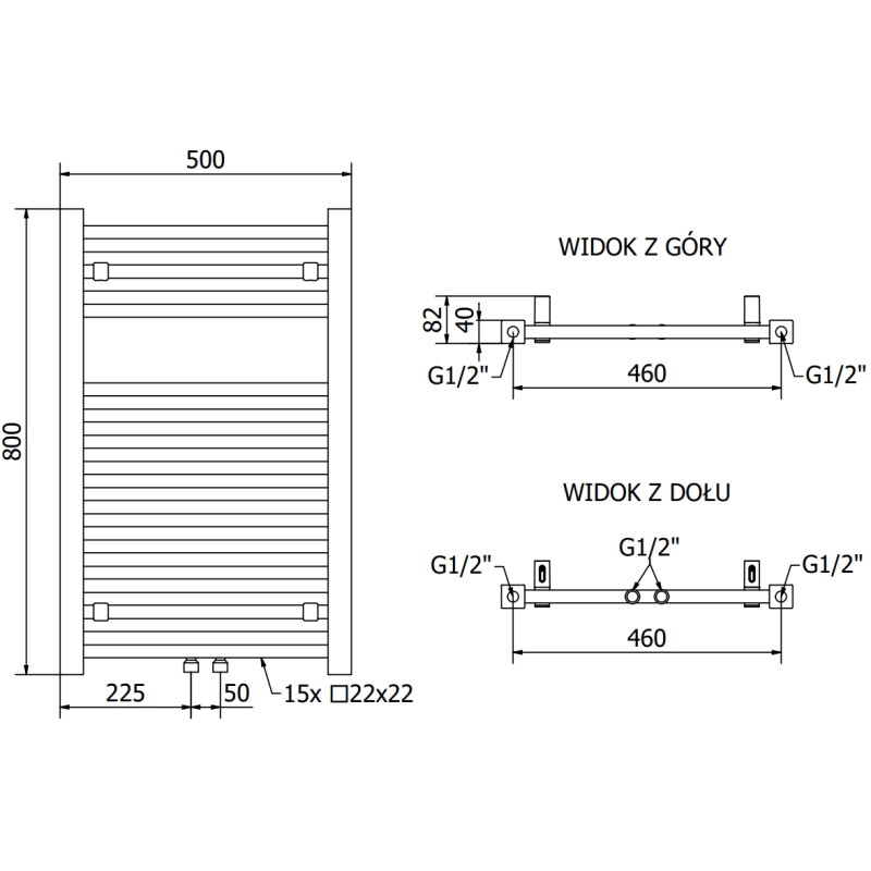 Mexen Pluton vannitoa radiaator 800 x 500 mm, 410 W, must - W106-0800-500-00-70