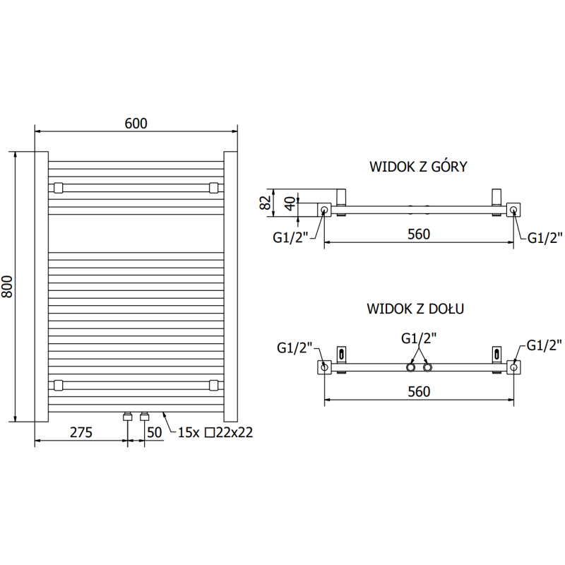 Mexen Pluton badkamer radiator 800 x 600 mm, 476 W, zwart - W106-0800-600-00-70