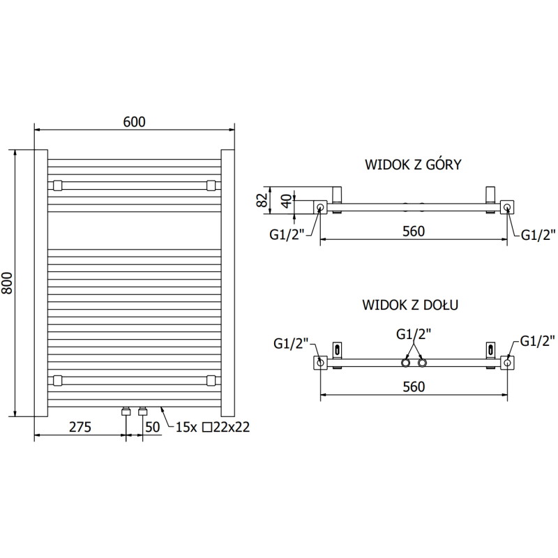 Mexen Pluton vannitoa radiaator 800 x 600 mm, 476 W, must - W106-0800-600-00-70