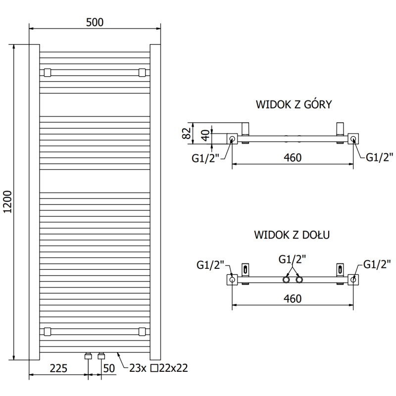 Mexen Pluton vannitoa radiaator 1200 x 500 mm, 625 W, must - W106-1200-500-00-70