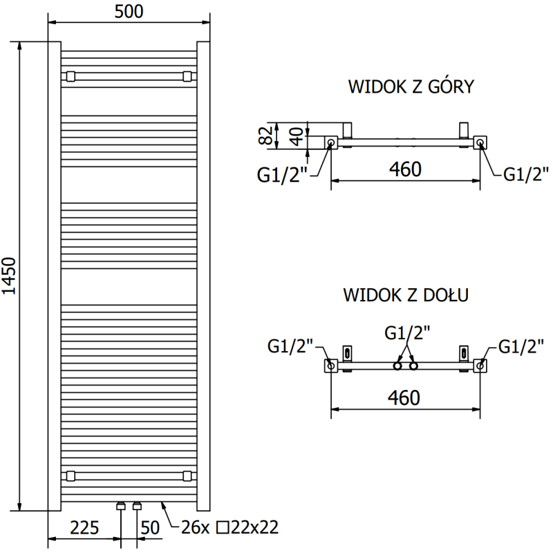 Mexen Pluton grzejnik łazienkowy 1450 x 500 mm, 721 W, biały - W106-1450-500-00-20