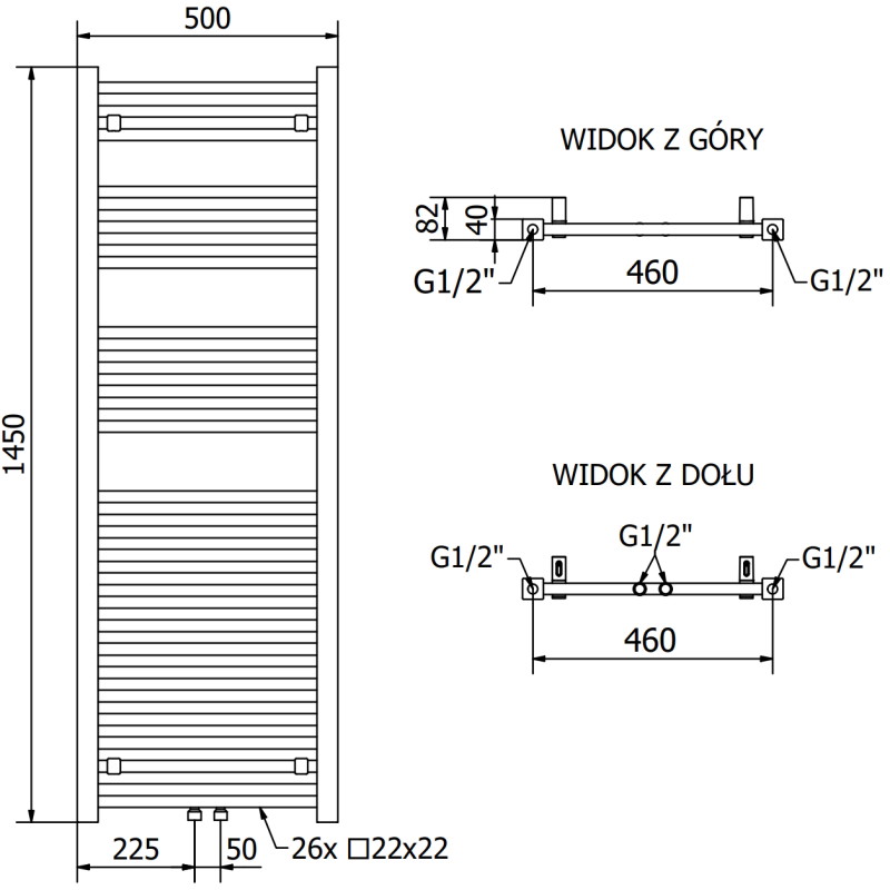 Mexen Pluton vannitoa radiaator 1450 x 500 mm, 721 W, valge - W106-1450-500-00-20