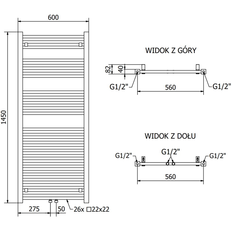 Mexen Pluton vannitoa radiaator 1450 x 600 mm, 835 W, must - W106-1450-600-00-70