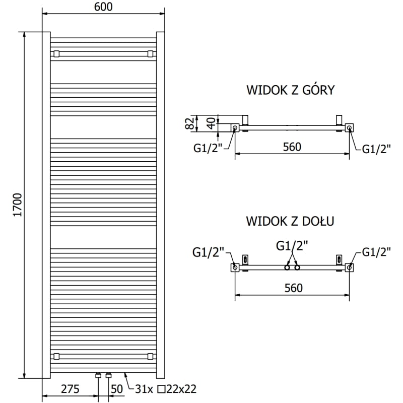 Mexen Pluton Badezimmerheizkörper 1700 x 600 mm, 991 W, weiß - W106-1700-600-00-20