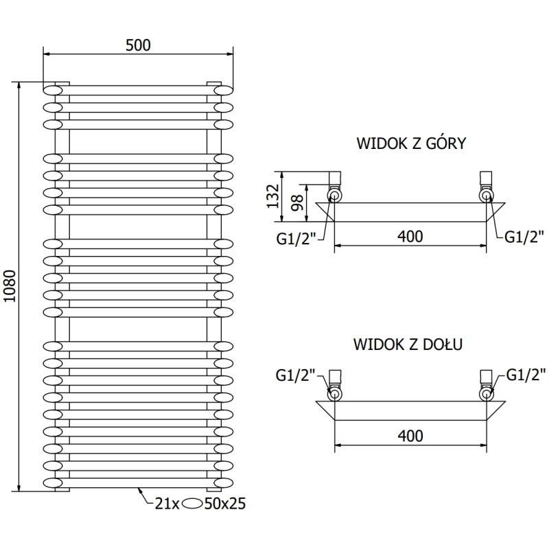 Mexen Akan kupaonski radijator 1080 x 500 mm, 784 W, crni - W121-1080-500-00-70