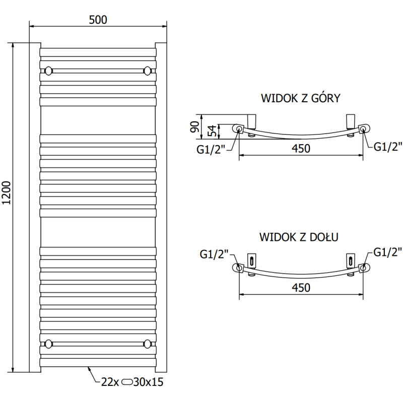 Mexen Helios badkamer radiator 1200 x 500 mm, 567 W, antraciet - W103-1200-500-00-66