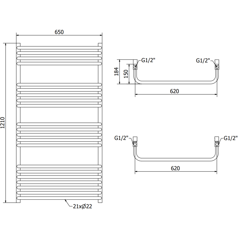 Mexen Apollo Buedzëmmerheizung 1210 x 650 mm, 716 W, wäiss - W117-1210-650-00-20
