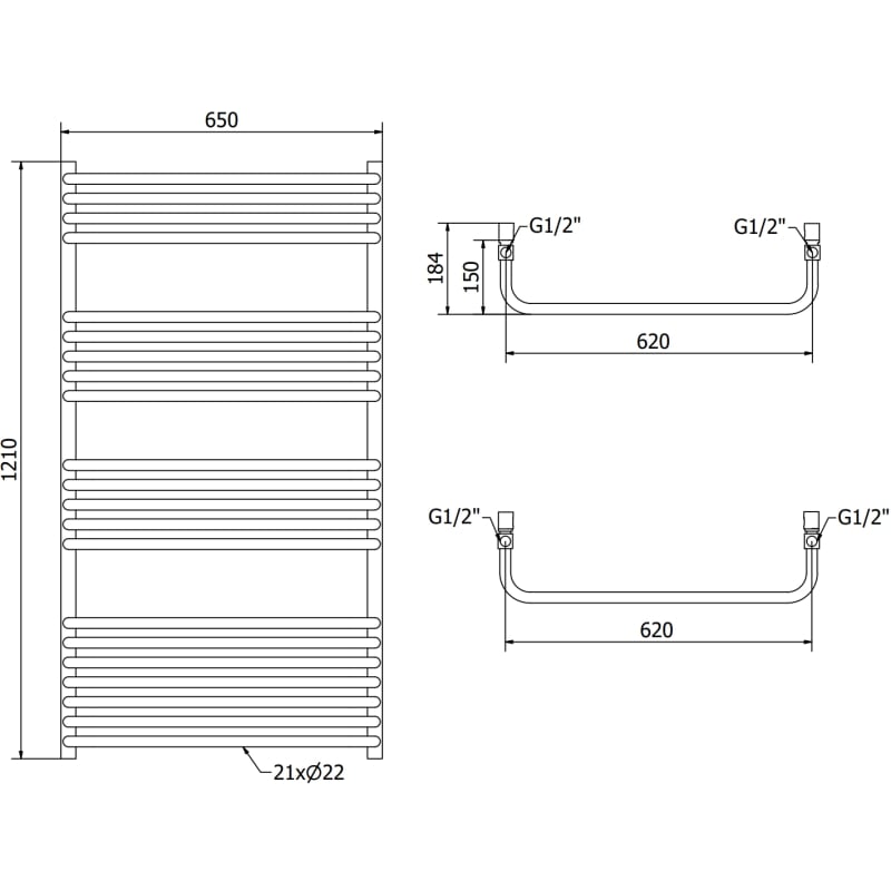 Mexen Apollo grijač za kupaonicu 1210 x 650 mm, 716 W, bijeli - W117-1210-650-00-20