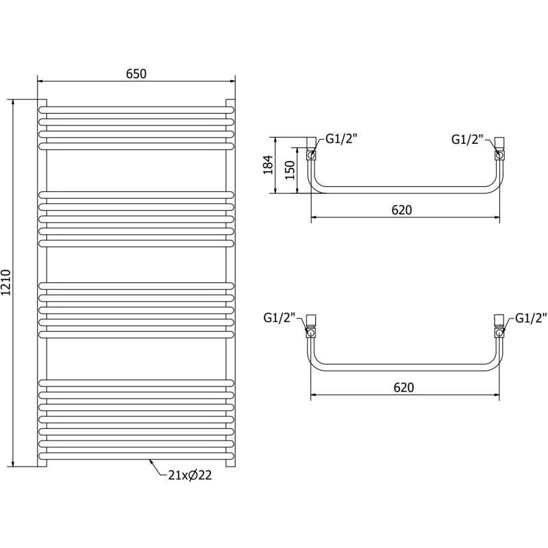 Mexen Apollo vannitoa radiaator 1210 x 650 mm, 716 W, valge - W117-1210-650-00-20