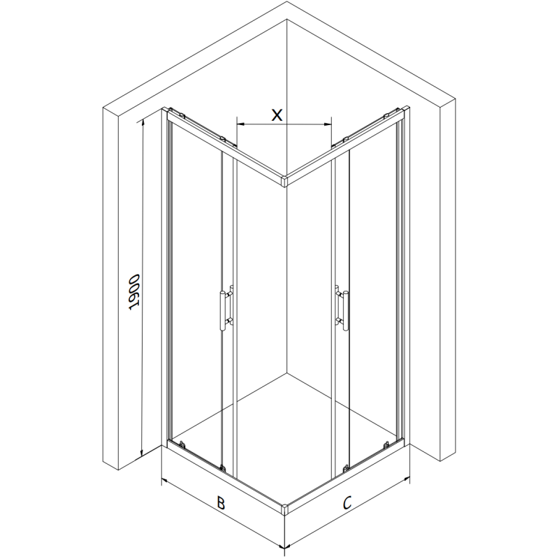 Mexen Rio vierkante douchecabine 70 x 70 cm, transparant, zwart + Flat douchebak, zwart - 860-070-070-70-00-4070B