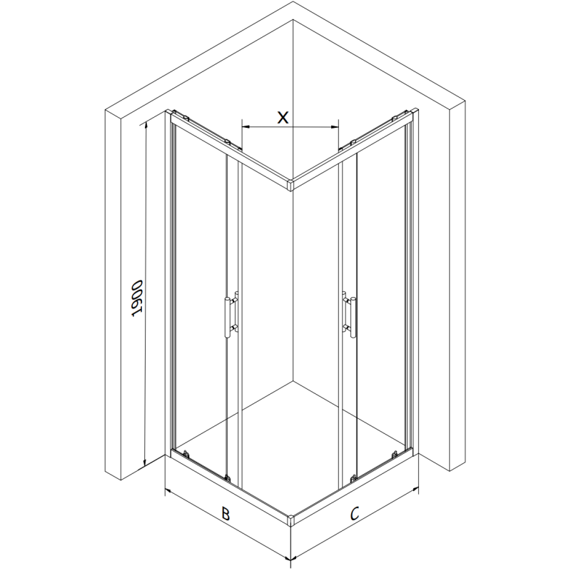 Mexen Rio square shower enclosure 90 x 90 cm, graphite, black - 860-090-090-70-40