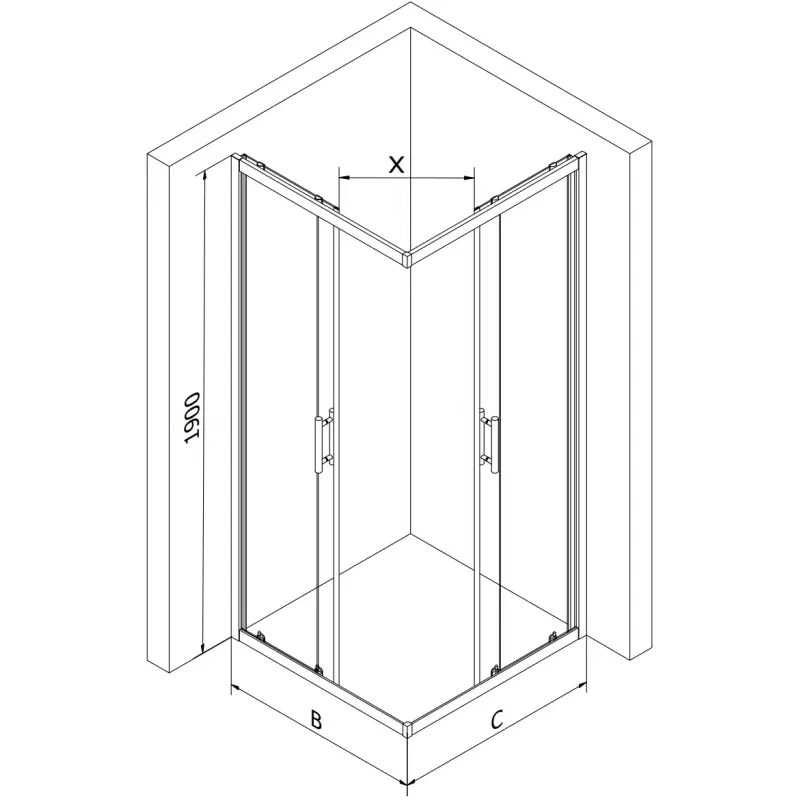 Mexen Rio cabine de douche carrée 80 x 80 cm, transparent, doré - 860-080-080-50-00