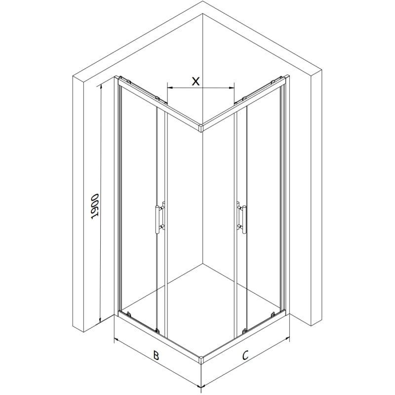 Mexen Rio square shower cabin 90 x 90 cm, frosted, chrome + shower tray, white - 860-090-090-01-30-4510