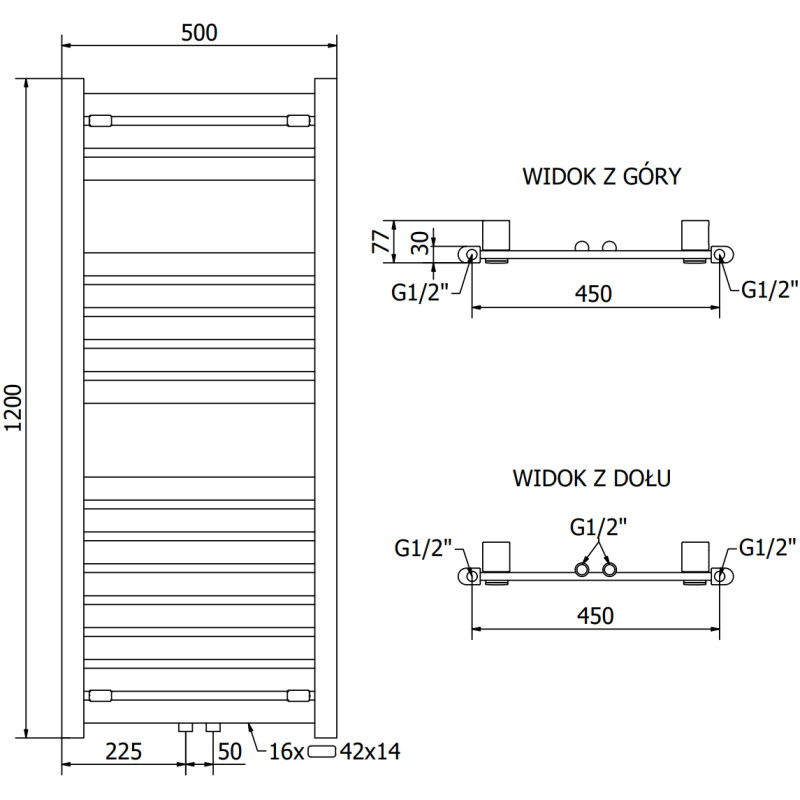 Mexen Uran vannitoa radiaator 1200 x 500 mm, 534 W, antratsiit - W105-1200-500-00-66