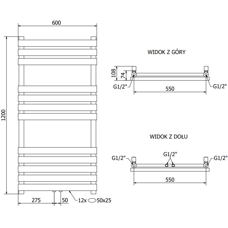 Mexen Jowisz vannitoa radiaator 1200 x 600 mm, 594 W, must - W107-1200-600-00-70
