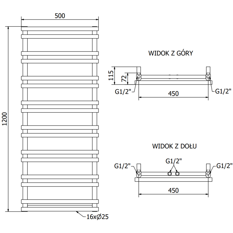 Mexen Saturn radiateur de salle de bain 1200 x 500 mm, 409 W, noir - W108-1200-500-00-70