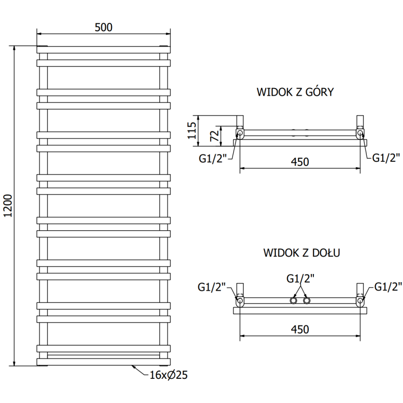 Mexen Saturn vannas istabas radiators 1200 x 500 mm, 409 W, melns - W108-1200-500-00-70
