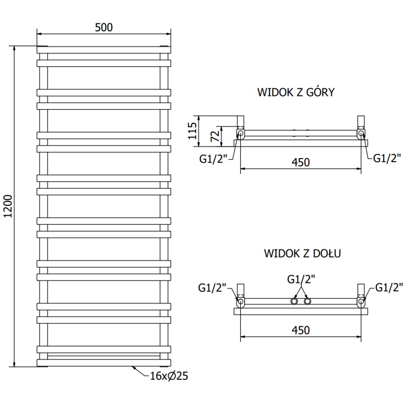 Mexen Saturn vannitoa radiaator 1200 x 500 mm, 409 W, must - W108-1200-500-00-70