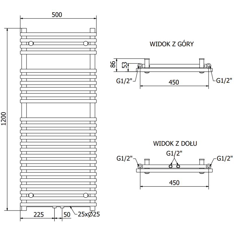 Mexen Sol Bathroom Radiator 1200 x 500 mm, 569 W, Black - W125-1200-500-00-70