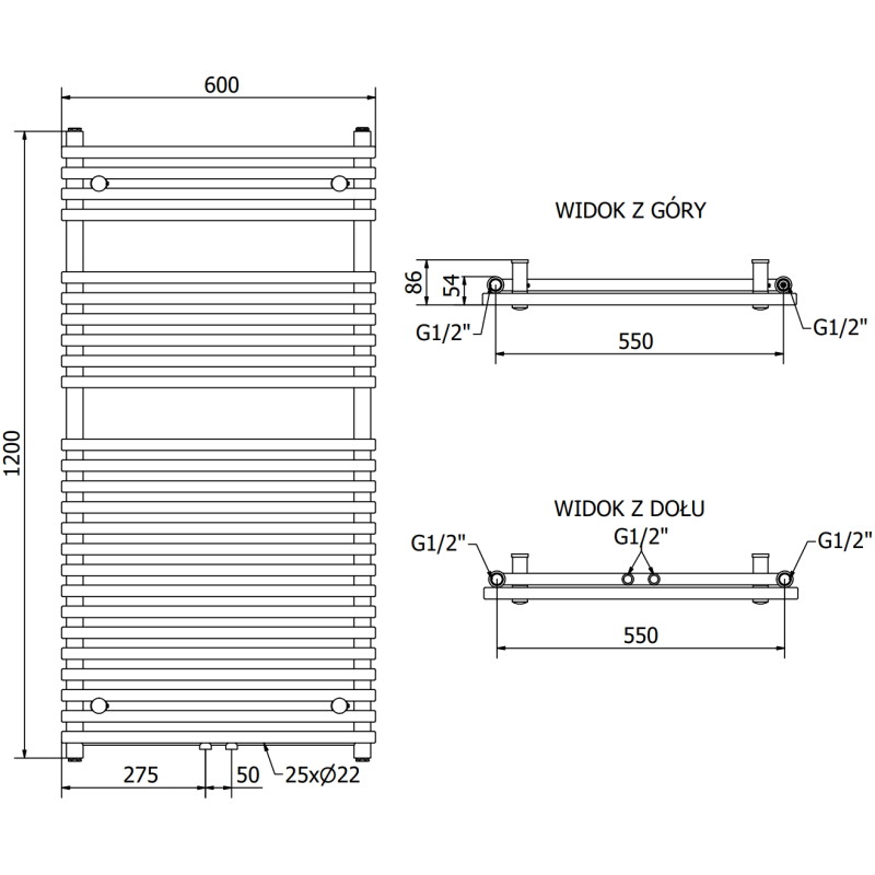 Mexen Sol vannitoa radiaator 1200 x 600 mm, 658 W, valge - W125-1200-600-00-20
