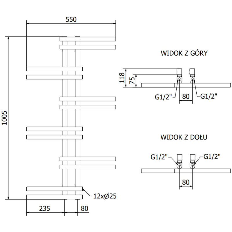 Mexen Jari dekorativ badrumsradiator 1005 x 550 mm, 339 W, vit - W115-1005-550-00-20