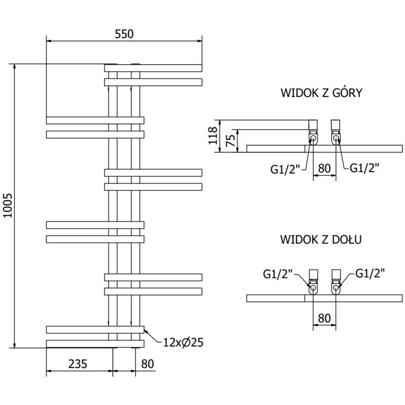 Mexen Jari dekoratiivne vannitoa radiaator 1005 x 550 mm, 339 W, must - W115-1005-550-00-70